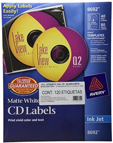 Avery CD Labels, Matte White, 40 Disc Labels And 80 Spine Labels, Sold As Pack