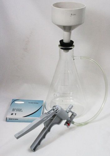 Filter setup w/pump, 2000ml glass flask, 125mm buchner funnel, stopper and filte for sale