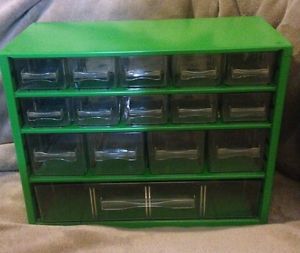 Vtg raaco green metal parts cabinet 15 drawer organizer-workshop must! for sale