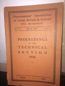 Papermakers Association Of Great Britain And Ireland 1926 Pamphlet