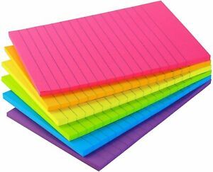 Sticky Notes with Lines 4x6 Self-Stick Notes 6 Bright Color 6 Pads, 45 Sheets/Pa