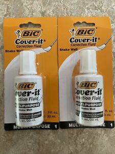 BIC Cover-it White Out Correction Fluid liquid paper 0.7oz Each Brand New (2 Set