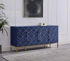 Best Master Furniture Thorne High Gloss Lacquer Sideboard/Buffet with Gold Trim,