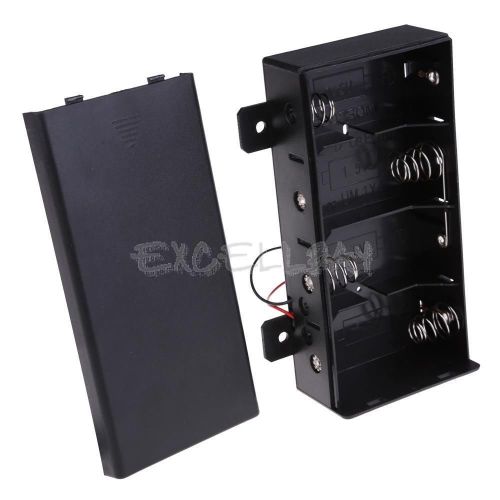4x Hard Plastic Case Holder Storage Box Black for D Size Battery 6V W/ 5&#039;&#039; Wire