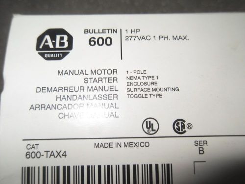 (v29-3) 1 nib allen bradley 600-tax4 manual motor starter for sale