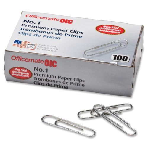 Oic paper clips - no. 1 - 100 / box - silver (oic99917) for sale