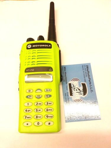 Motorola ht1250 vhf radio 136-174 mhz full keypad in green housing with antenna for sale