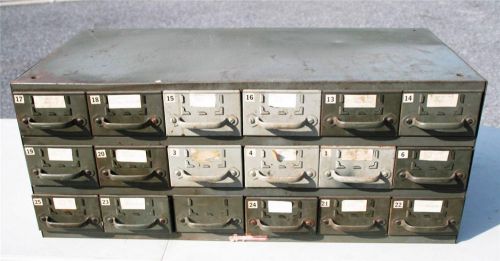 Vtg EQUIPTO Metal Parts organizer Cabinet tool 18 DRAWER stacking bin green 50s