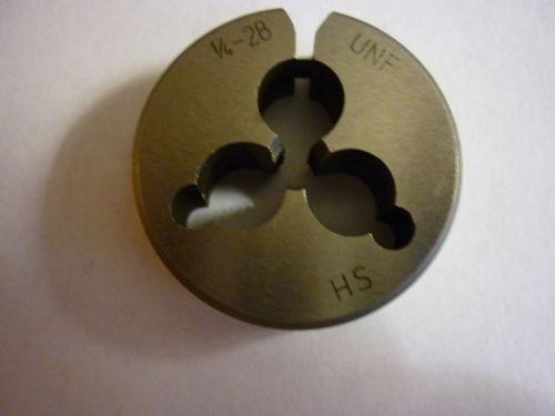 1 NEW THREADING DIE 1/4&#034;-28 NF HS AJUSTABLE ROUND DIE 1 1/2&#034;O.D