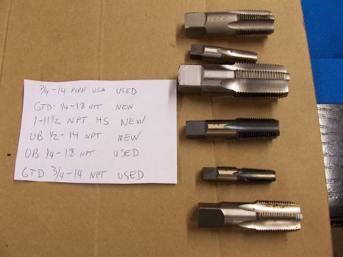 LOT OF 6 HSS HAND TAPS 1/4&#034;-18 NPT TO 3/4&#034;-14NPT