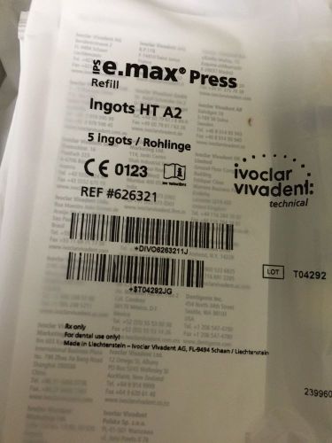 Ivoclar emax press ingots emax HT A2 - 5pk Pressable Ceramic NEW REF# 626321