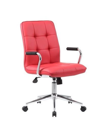 B331 BOSS RED MODERN OFFICE/COMPUTER TASK CHAIR WITH CHROME ARMS