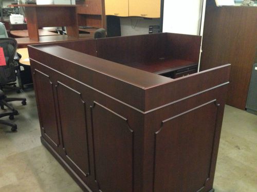 TRADITIONAL STYLE L-SHAPE RECEPTION AREA STATION by OFS in MAHOGANY COLOR WOOD