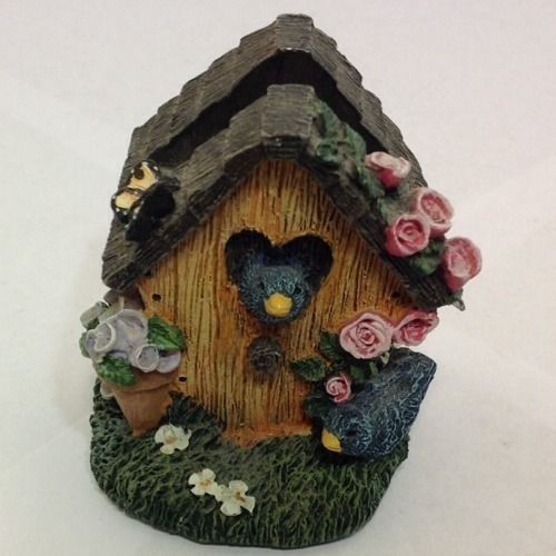 Bird House &amp; Flowers Business Card Holder Resin Hand Painted