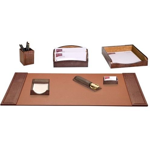 Dacasso Brown Crocodile Embossed Leather 7-Piece Desk Pad Kit - 7 / Kit