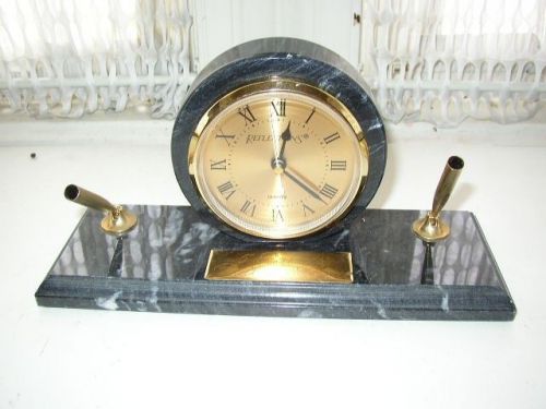 Beautiful Black Marble Desk Pen Stand with Clock