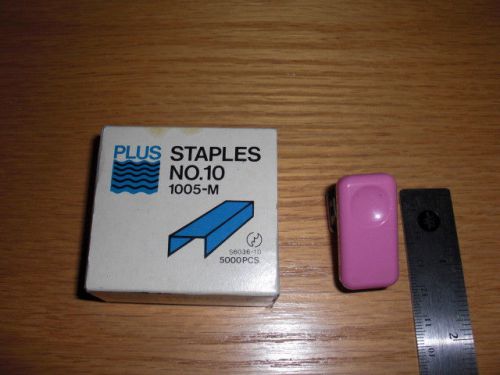VTG Micro Stapler, Japan, PLUS, Pink, 1990s, Box of Staples, EXCELLENT +++