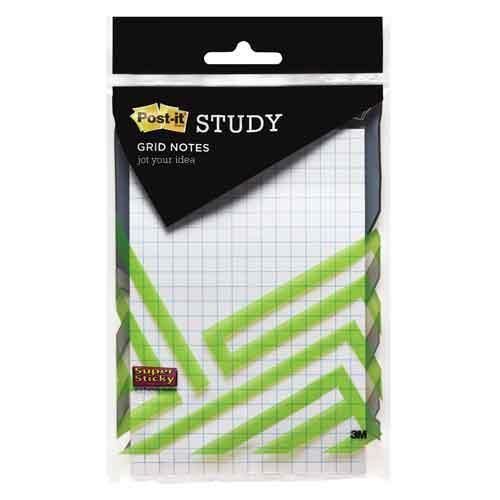 Post-it Study Super Sticky Notes Grid Ruled 4&#039;&#039; x 6&#039;&#039; White 50 Sheet Pads 2 Ct