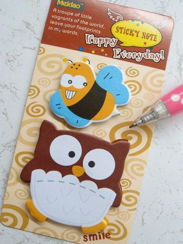1X Owl &amp; Bee Sticky Notes Bookmark Post-it Marker Memo Stationery Gift FREE SHIP