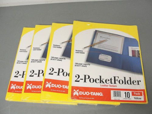 Yellow duo-tang 2 pocket folder lot 38pc 150 p 9x12 leather texture made in usa for sale