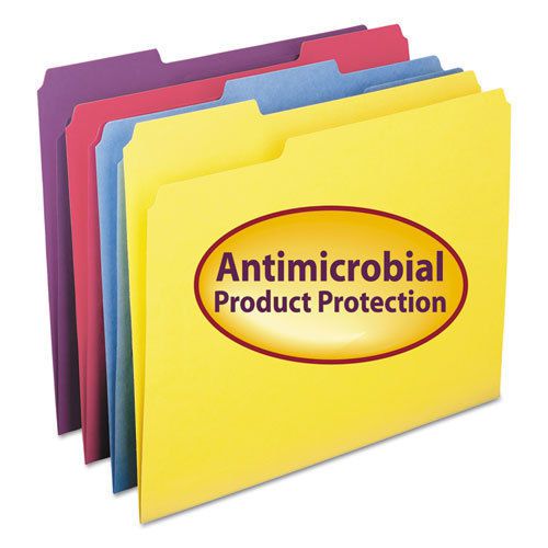 Antimicrobial Folders, 1/3 Cut Top Tab, Letter, Assorted Colors, 100/Box