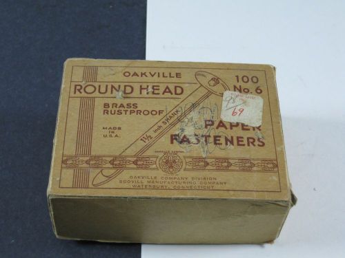 Paper fasteners round head brass rustproof oakville no. 6 1/2&#034; shank vintage for sale