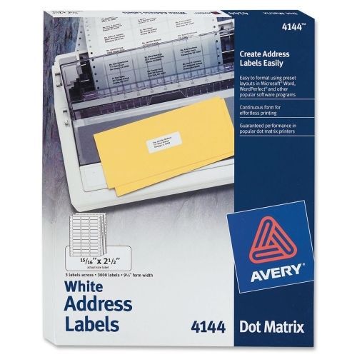 Avery Mailing Label -2.5&#034;Wx0.93&#034;L - 3000/Box - Rectangle- White