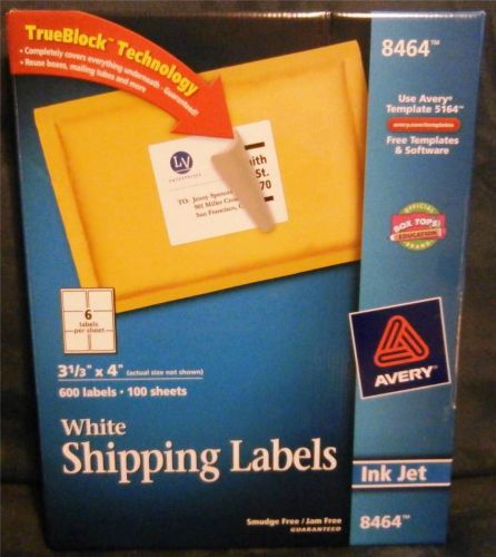 Avery 8464 White ink jet mailing labels,True Block 3-1/3 x 4, 600 per box