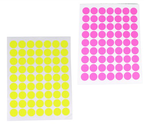 Coding Labels Round 1&#034; Neon Bright Yellow &amp; Pink Home Office School 756 (4pks)
