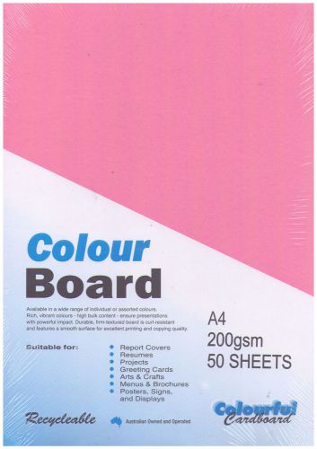 Colourful Cardboard Colour Board A4 50 Sheets 250 gsm - Pink