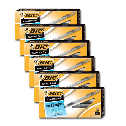 Bic ultra round stic grip ball point pens, medium point, black ink, pack of 72 for sale