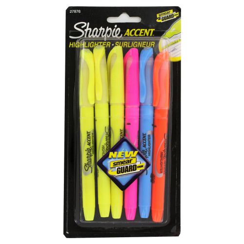 Sharpie Accent Pocket-Style Highlighters, Chisel Tip, Assorted, 6/Pack Ink