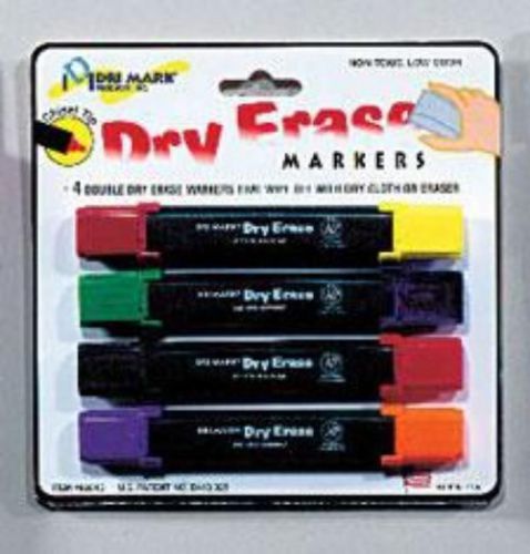 Dri Mark Dry-Erase Markers Double Ended Chisel Tip 4/Set Assorted