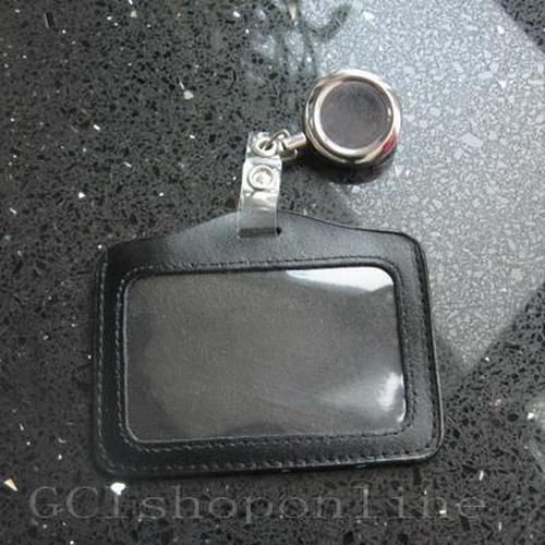Leather id card holder m reel retractable badge clip mm horizontal gsl for sale
