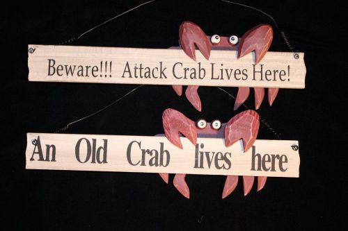 (2)pcs,beware, old crab,crab,funny,home,sign,funny office sign,funny,office for sale