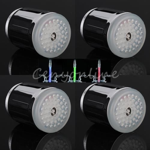 Abs rgb led temperature sensor 3 color no battery water tap faucet glow shower for sale