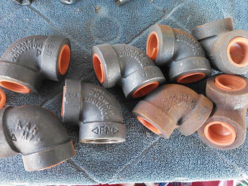 LOT OF (8) 1&#034; in ELBOW 90 THRD DEGREE IRON BLACK PIPE FITTING 300 WSP 2000 WOG