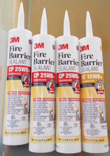 Lot of 4 Tubes of 3M Fire Barrier Sealant: 3 Tubes CP25WB+ Red; 1 IC15WB+ Yellow