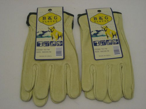 B &amp; G 2 Two Pair Leather Work Gloves Construction Garden Masonry Size Medium
