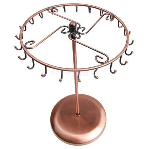 Copper rotating necklace earring bracelet jewelry display stand rack organizer for sale