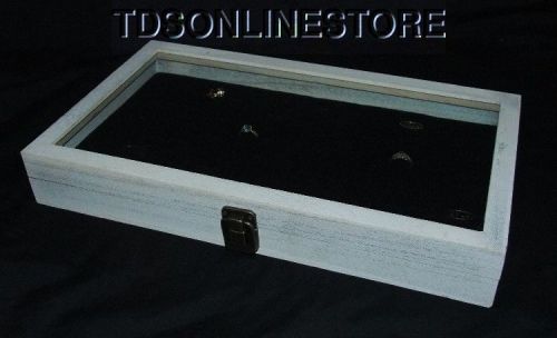 Rustic Antique White Color 72 Ring Glass Top Display Case Black Insert
