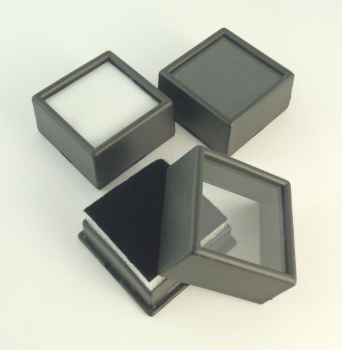 3 PC 1-1/2&#034;x3/4&#034; Square BLACK Glass Top Gem Box storage/display gold/gems/coins