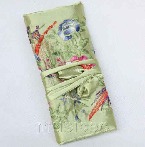 handmade embroider silk green colors Jewelry bags pouches roll T774A11