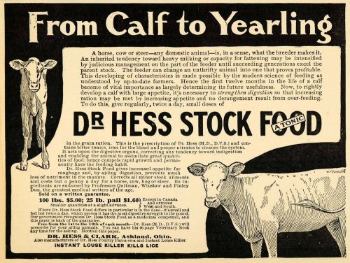 1907 ad cattle digestive aid farm dr. hess stock food - original advertising cg1 for sale