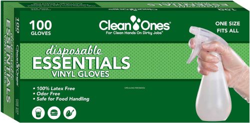 Clean ones disposable essentials latex-free vinyl gloves 100ct - one size fits for sale