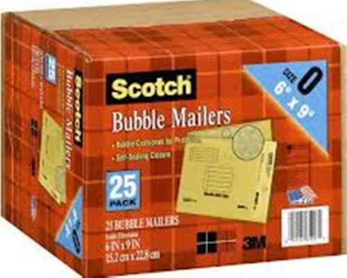 Genuine 3m scotch brand bubble mailers size 0 * 6&#034; x 9&#034; full carton of 25 for sale