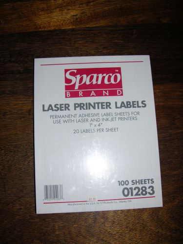 Sparco Laser Printer Labels 100 Sheets 1&#034; x 4&#034; 20 labels per sheet