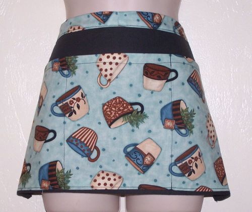 6551 Hand Made waitress Half APRON with pockets TEA CUPS --- free shipping