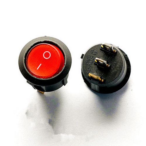 10PCS 2 files 3 Pin Round Rocker Switch power switch 10A/125V 6A/250V Red LED