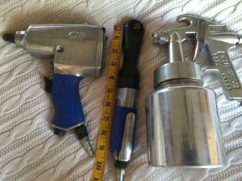 lot Cambell Hausfeld AIR TOOLS , 1/2 impact WRENCH,3/8  RATCHET, paint SPRAYER,